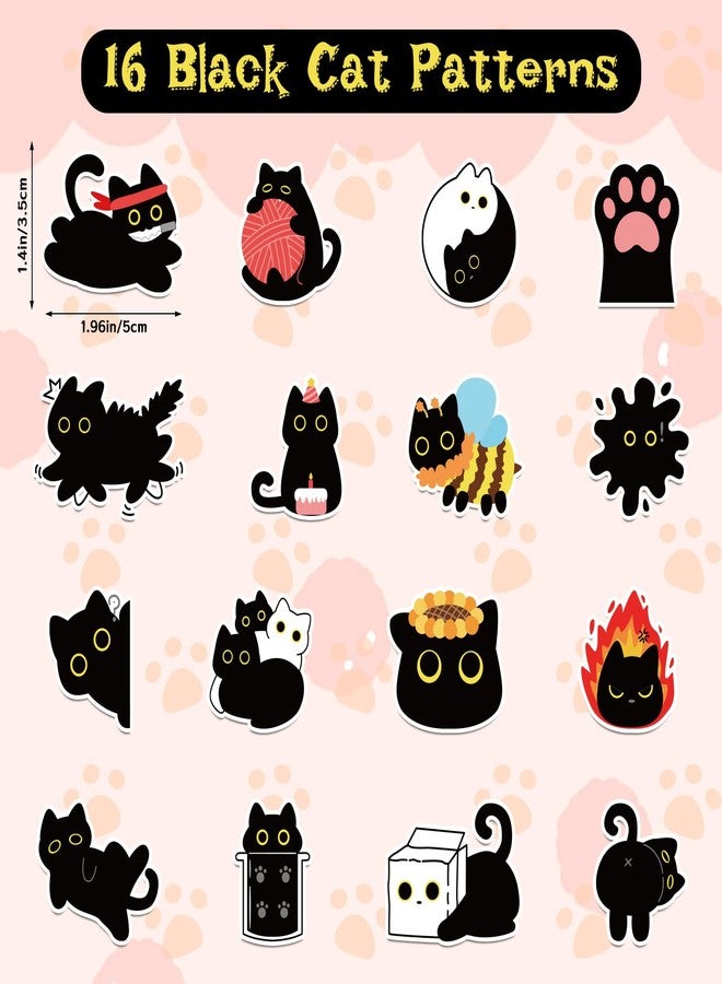 FVNPIHAM 1000Pcs Black Cat Stickers Rolls -16 Patterns Cute Cartoon Cat Stickers, Black Cat Gifts for Adults Kids, Teacher Reward Decals for Water Bottles Laptop Scrapbook - Image 2